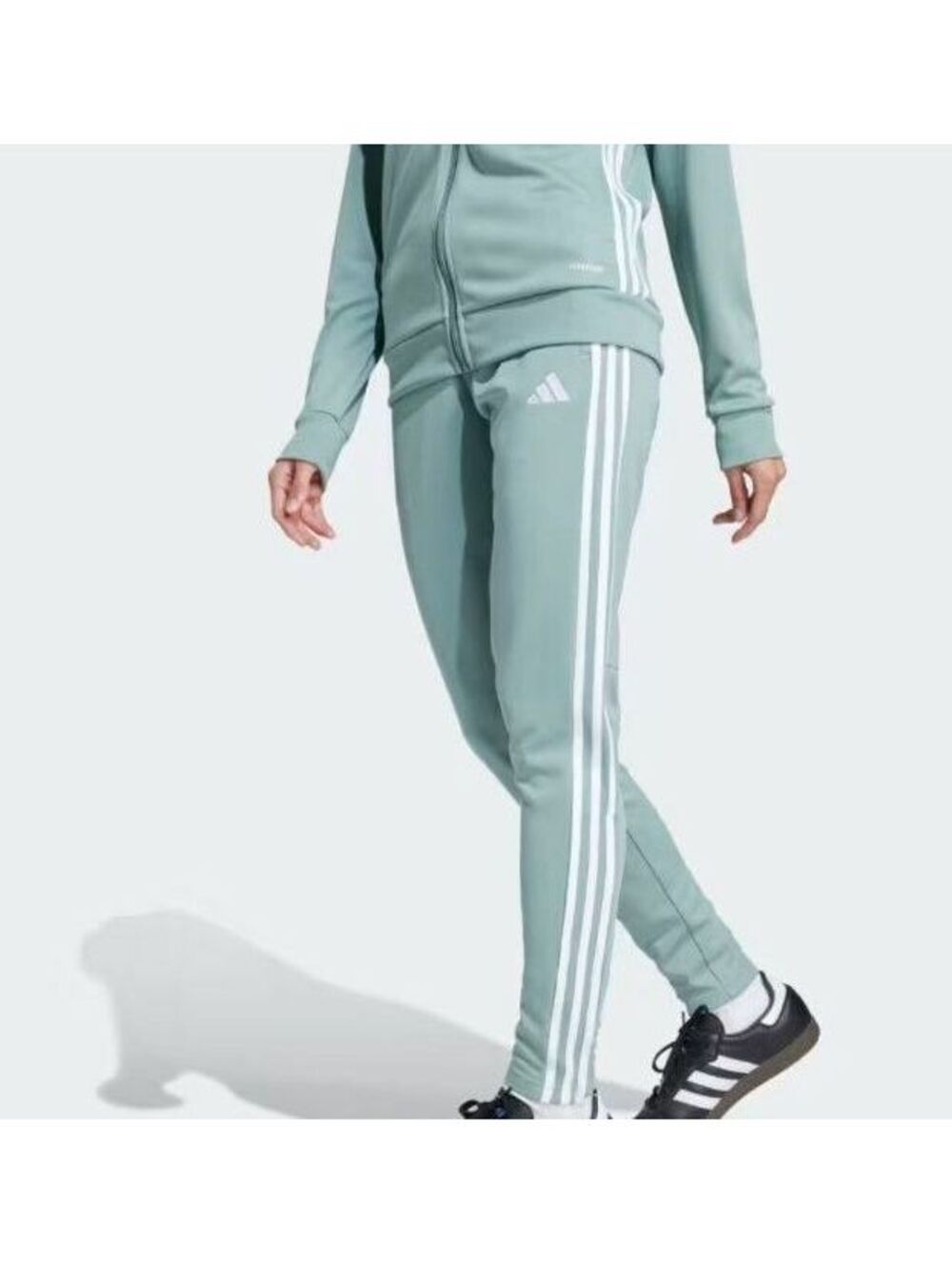 Wmn's XL - Adidas mint/seafoam green tapered track pants with white 3 stripes